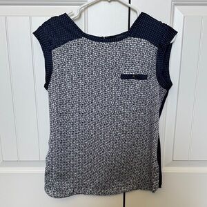 The Limited Navy & White Patterned Cap-Sleeve Blouse